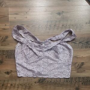Free People Intimately‎ Lace Bralette Off The Shoulder Dusty Purple Mauve Size M
